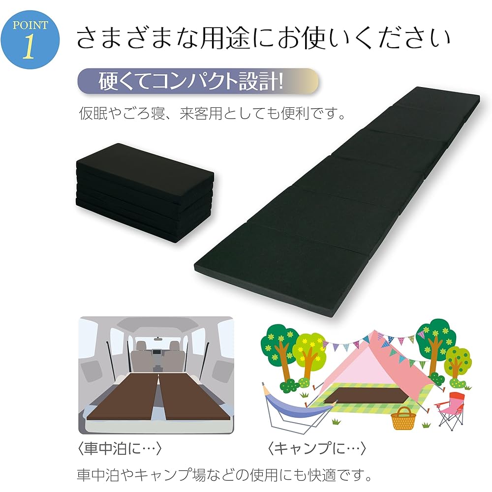 Arkem High Hardness Six-Fold Mattress Semi-Single Small 60cm Width Black BS-6SSSBK