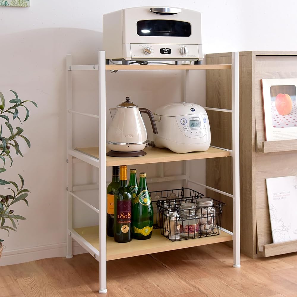 Tansu no Gen Range Rack, Width 60cm, Compatible with Large Ranges, Height 88cm, Sliding Shelf, Range Stand, Kitchen Wagon Rack, Kitchen Rack, Open Rack, Slim, Stylish, Natural 49200002(80951)