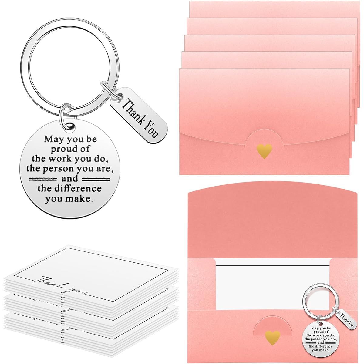 Tondiamo 12 Set Employee Appreciation Gifts, 12 Inspirational Keychains, 12 Envelopes, Thank You Cards, Appreciation Gifts for Coworkers, Office, Nurses, Teachers, Volunteers (Pink)