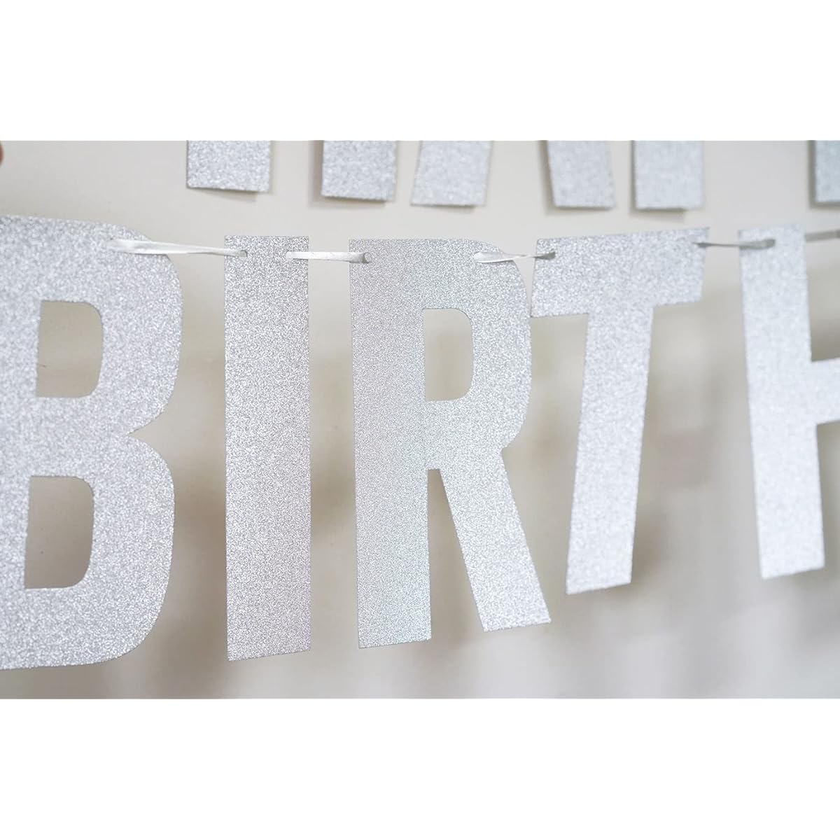 Silver Happy Birthday Banner Glitter Happy Birthday Sign for Birthday Party Decorations