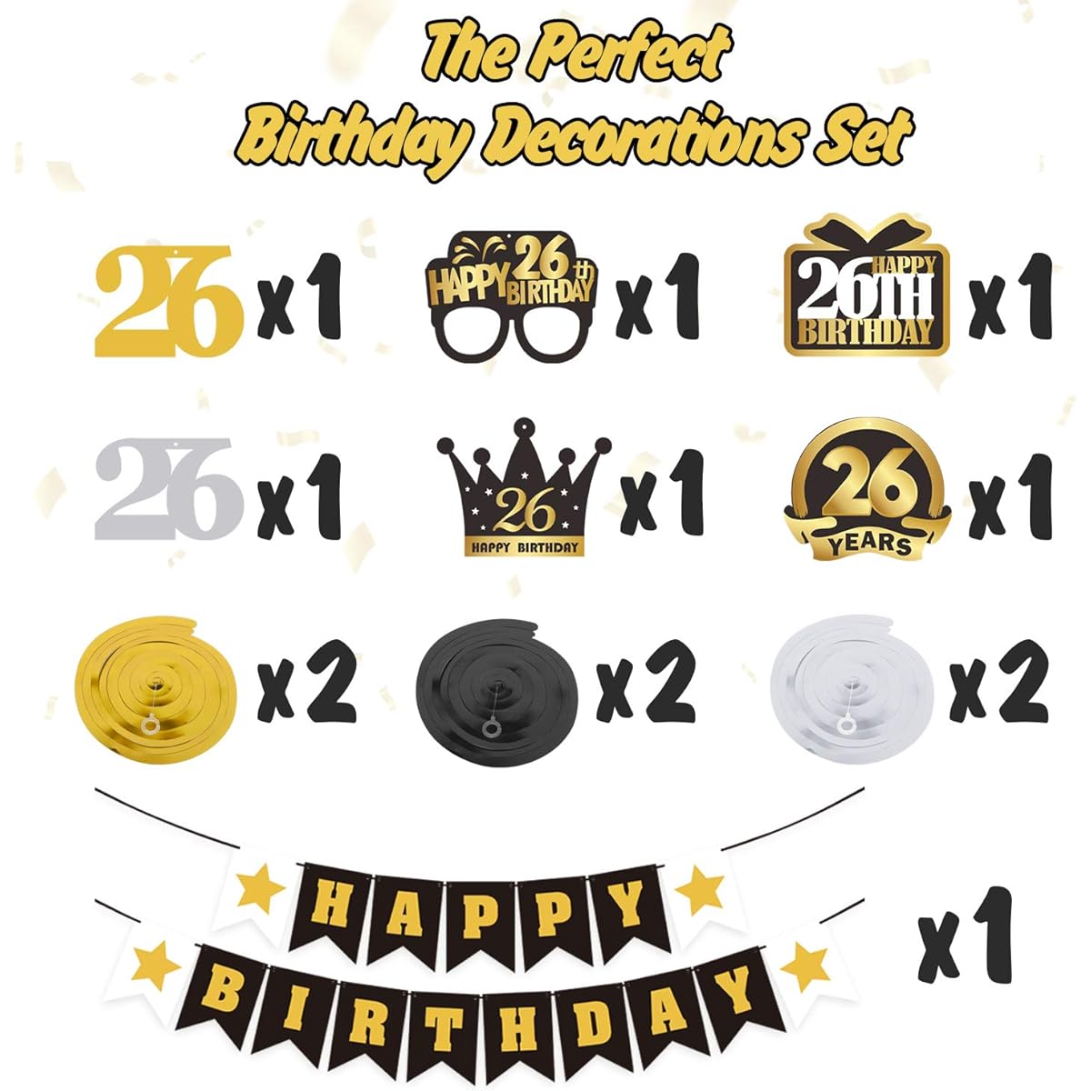 LINGTEER 26 Birthday Swirl Streamer Banner Set