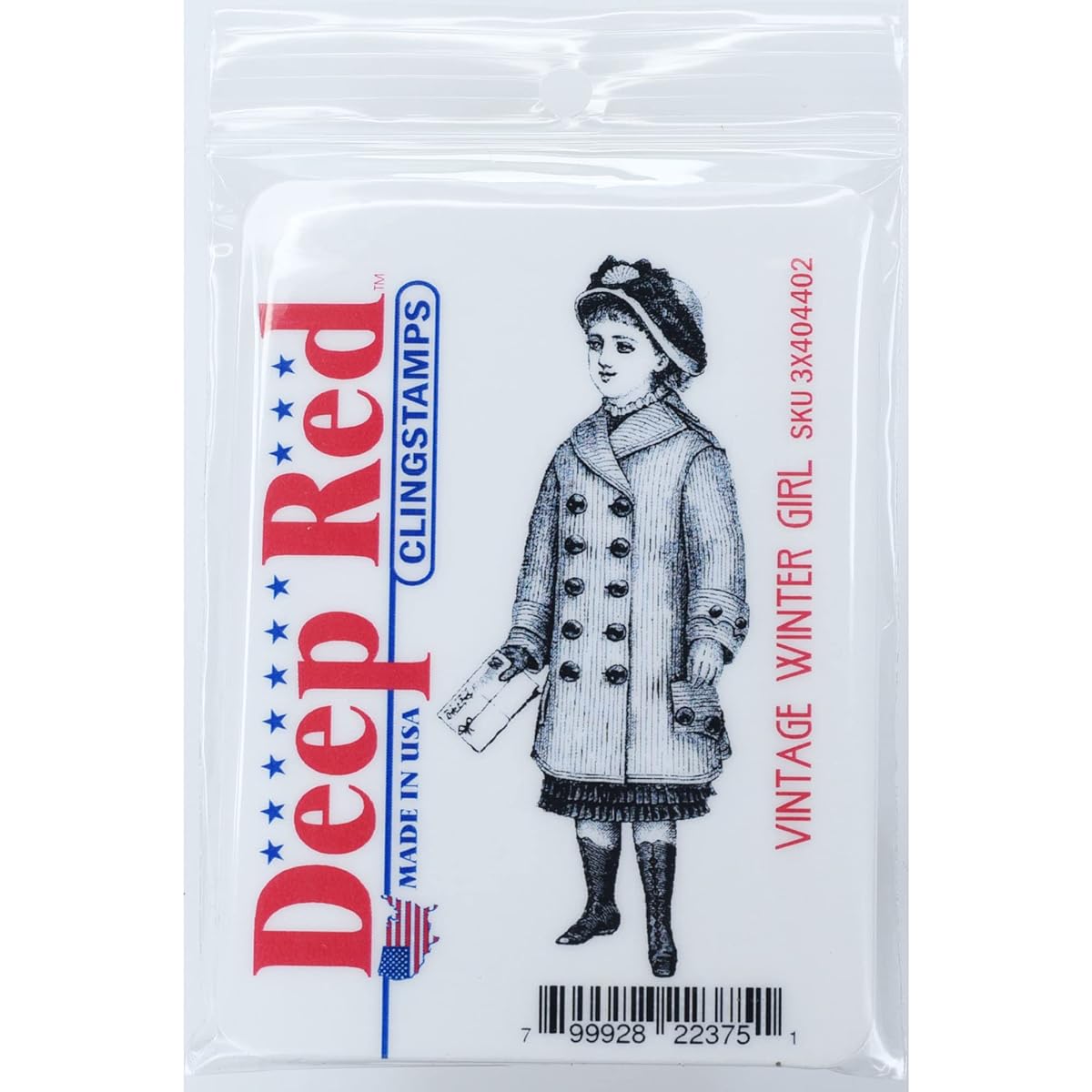 Deep Red Cling Stamp Vintage Winter Girl
