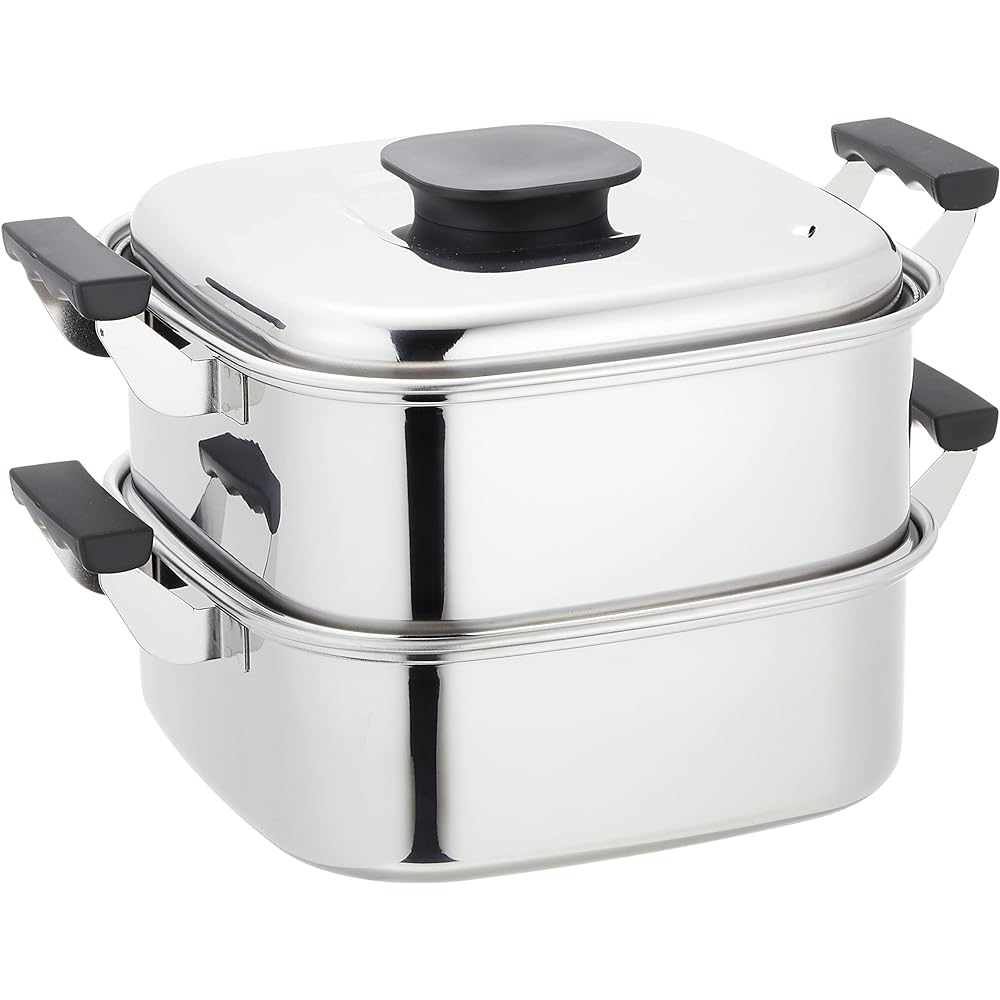 Mikojima Seisakusho Peach Seal 18-0 Square Steamer 3 Tiers 29cm