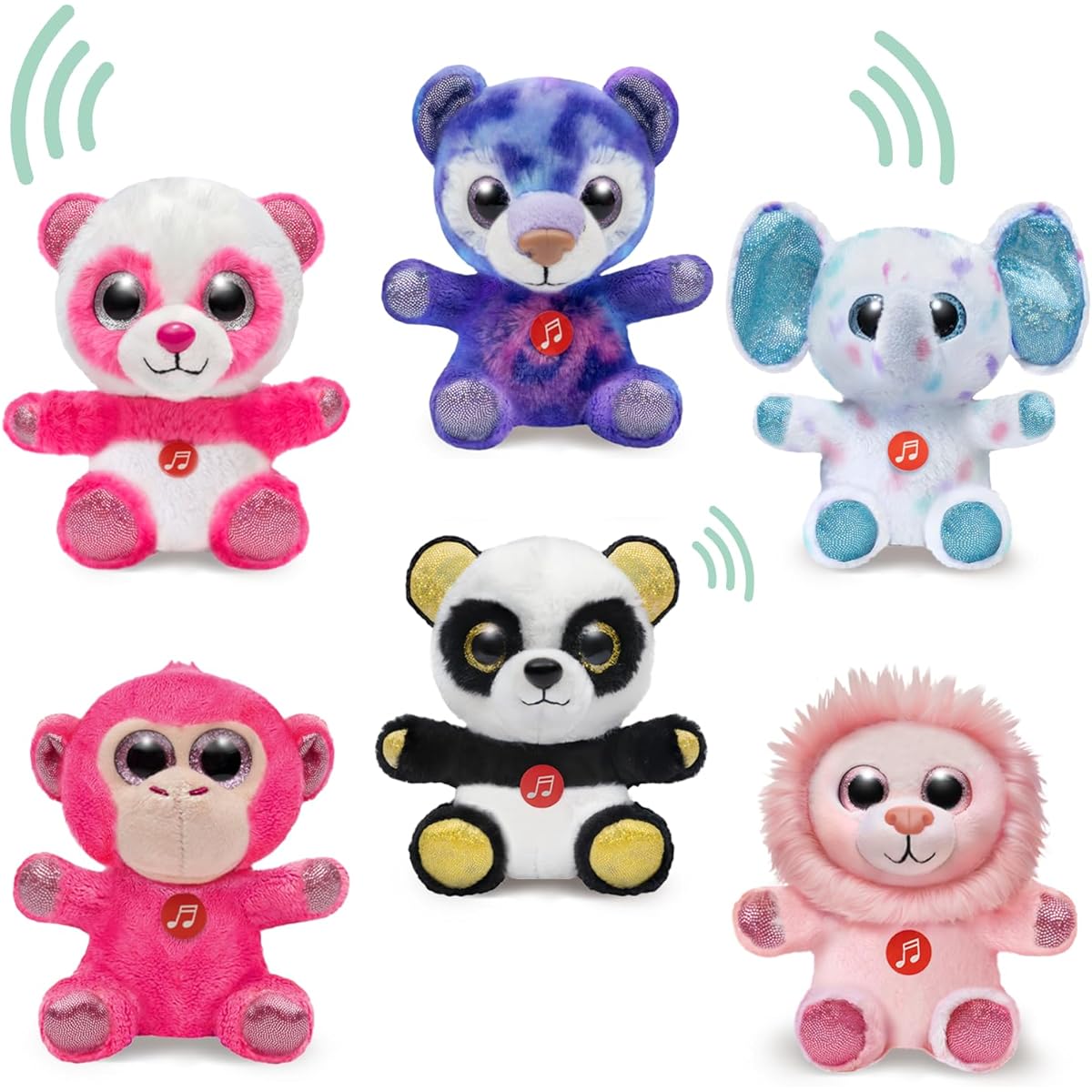 Nleio Talking Zoo Stuffed Animals Set of 6 Cute Soft Plush Toys Set with Elephant Lion Monkey Pink Bear Purple Bear Panda Small Stuffed Animals for Babies Kids Girls Boys