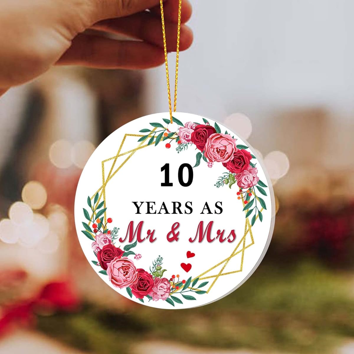 Mr & Mrs 10 Year Ornament Keepsake Decoration Celebrate 10 Years of Marriage Flower Ornament Lover Couple Marriage 10 Years Christmas Acrylic Ornament 3 Inch (10 Years)
