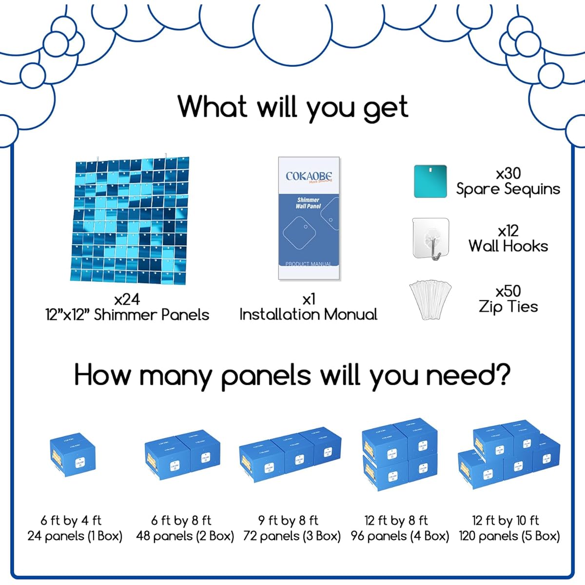 COKAOBE Turquoise Blue Sparkly Wall Backdrop, 24 Panels Square Sequins Glitter Background for Birthday/Anniversary/Wedding/Graduation/Bachelorette Party Decoration