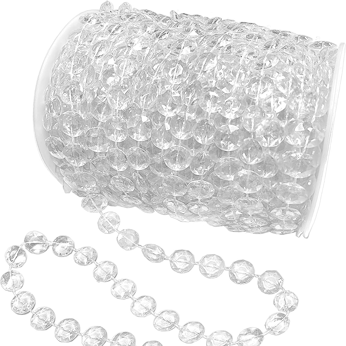 Jishi Crystal Garland Strands, 190ft Clear Plastic Acrylic Crystal Beads Garland Roll Hanging Valentine's Day Decorations, Indoor Home Decor Curtains, DIY Wedding Centerpiece Crafts, Birthday Party Supplies