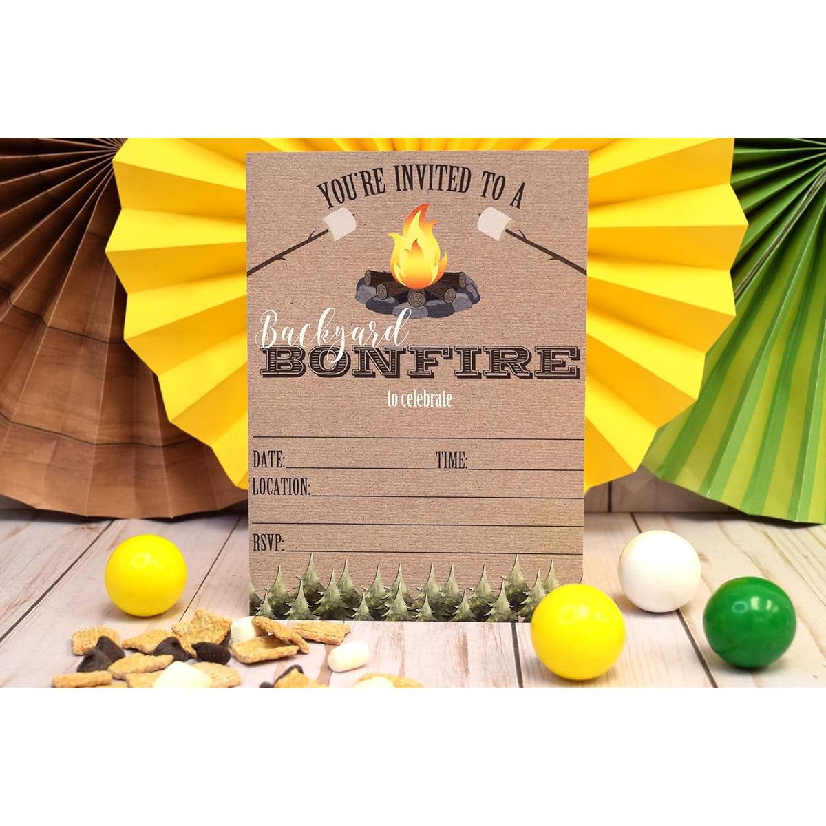 AmandaCreation Backyard Bonfire Party Invitations, 20 pcs, 5" x 7" Card Inserts, Pack of 20, White