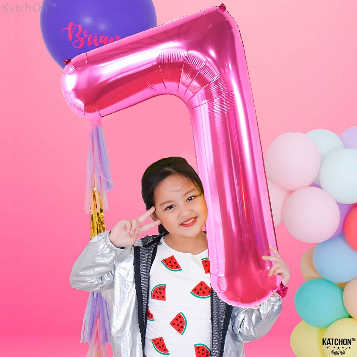 Pink number 7 foil balloon