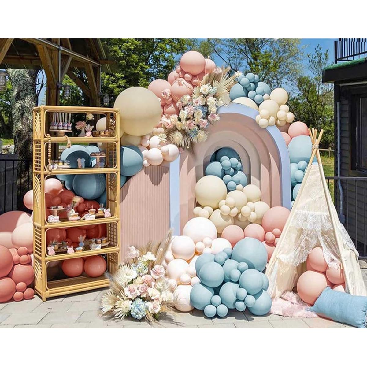 Pink Blue Peach Balloon Garland Double Plush Dusty Blue Rose Blush Beige White Matte Balloon Retro Gender Reveal Balloon Arch Kit for Baby Shower Wedding Bear Birthday Party Decoration