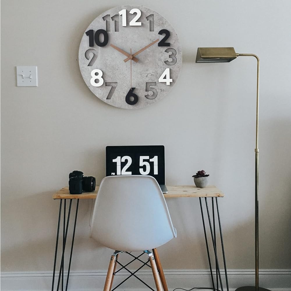 Taolenly Wall Clock, Stylish, Nordic Wall Clock, Continuous Second Hand, Quiet, 3D Numbers, Cute, Simple, Wall Clock, Interior Wall Clock, Easy to See, Room Decoration, 30CM