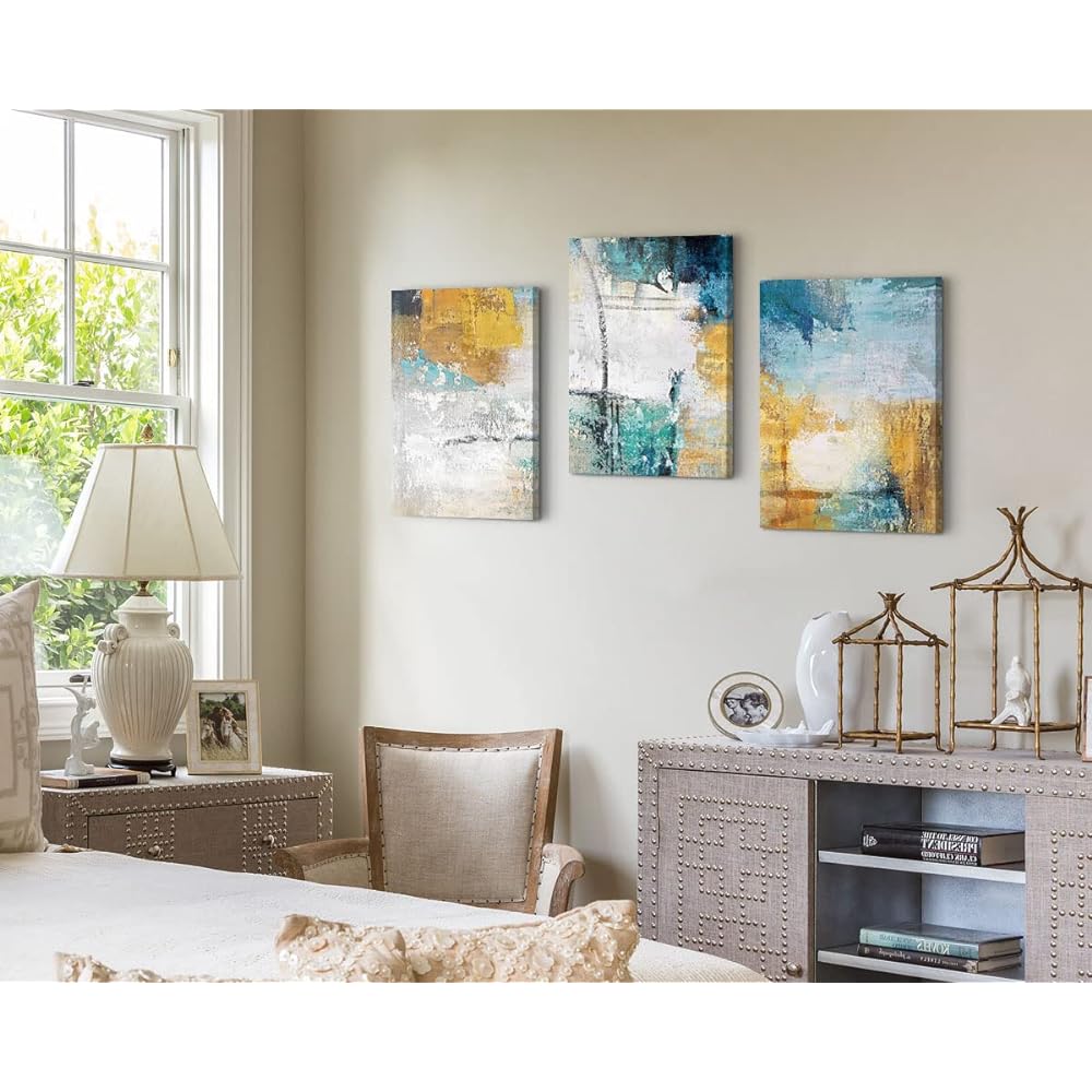Interior Art Panel Scandinavian Stylish Entrance Bedroom Decorative Painting Abstract Painting Blue Gray Office Living Room (Completed Product with Wooden Frame) 40x60cmx3pcs