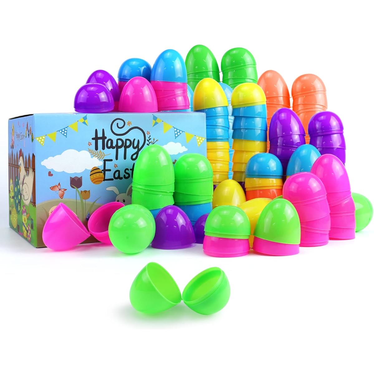 Rtudan Colorful Plastic Bright Easter Eggs for Easter Egg Hunt/Surprise Eggs/Easter Hunt Party Favors Basket Stuffers Goodie Bag Fillers Great Classroom Activities (72)