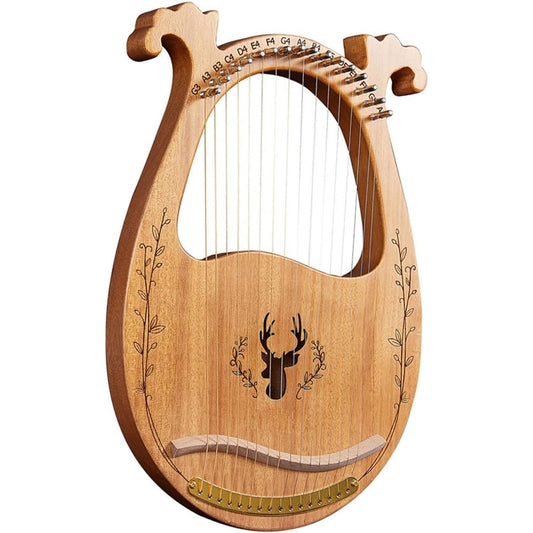 WowZza 19 String Wooden Lyra Harp Resonating Box Stringed Instrument with Tuning Wrench and Picks 3pcs Lyra Harp/3