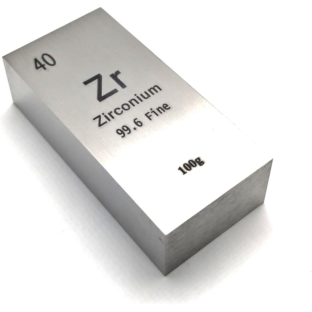 Elemental specimen Zirconium Zr (10mm cube, stamped A, normal surface)