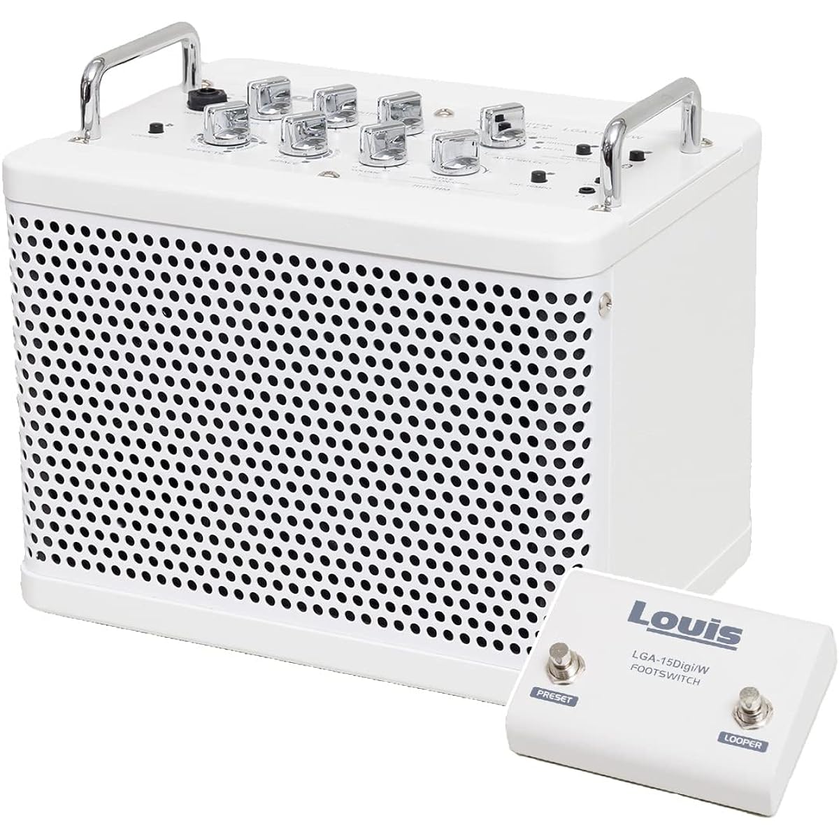 Louis LGA-15Digi/W Guitar Amplifier White Bluetooth Rhythm Machine Looper Built-in Rechargeable Battery Compatible with Electric Guitars and Acoustic-Electric Guitars Louis