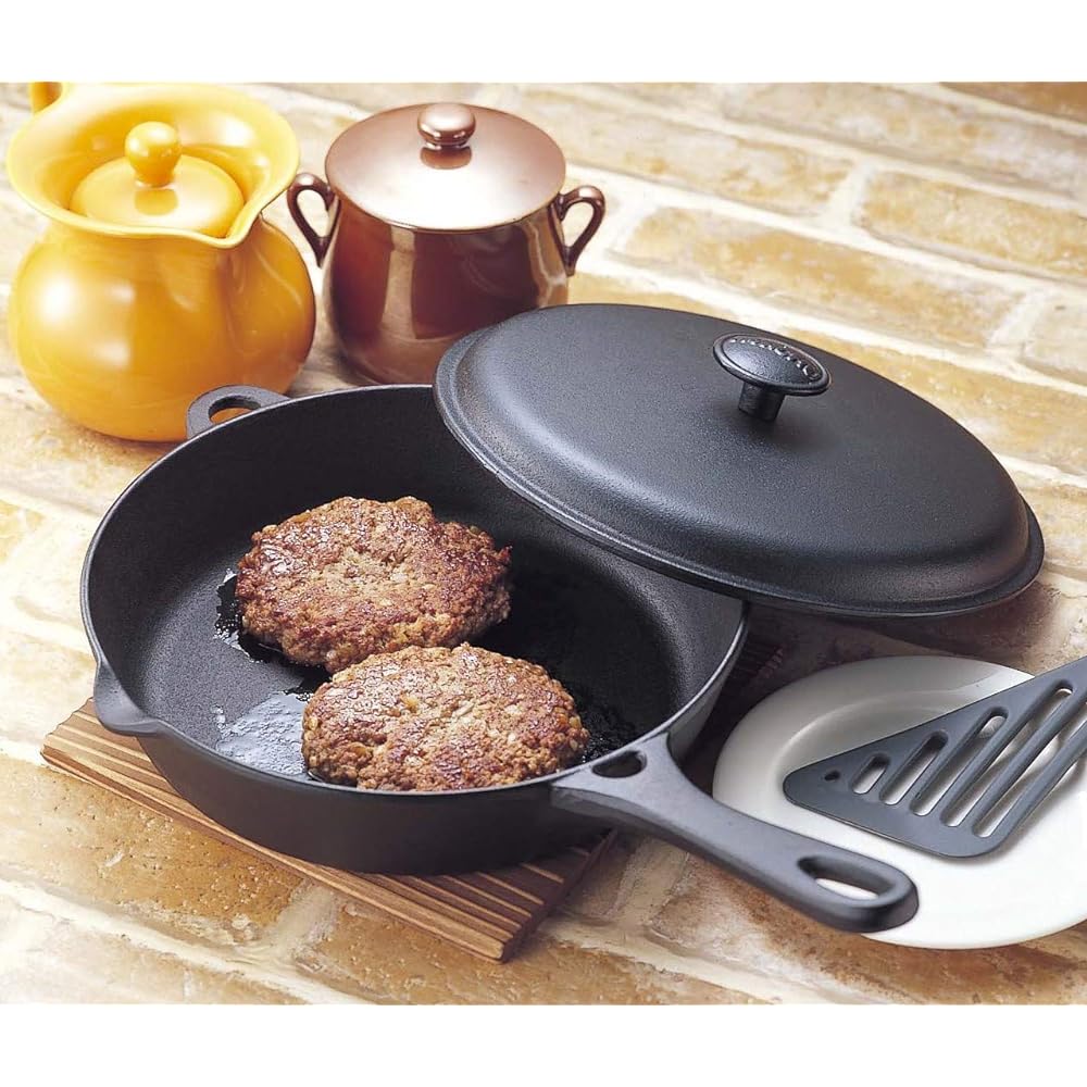 Iwachu Frying Pan 24 with Lid Black Baked Inner Diameter 23.5cm IH Compatible Nambu Ironware 24112 Black