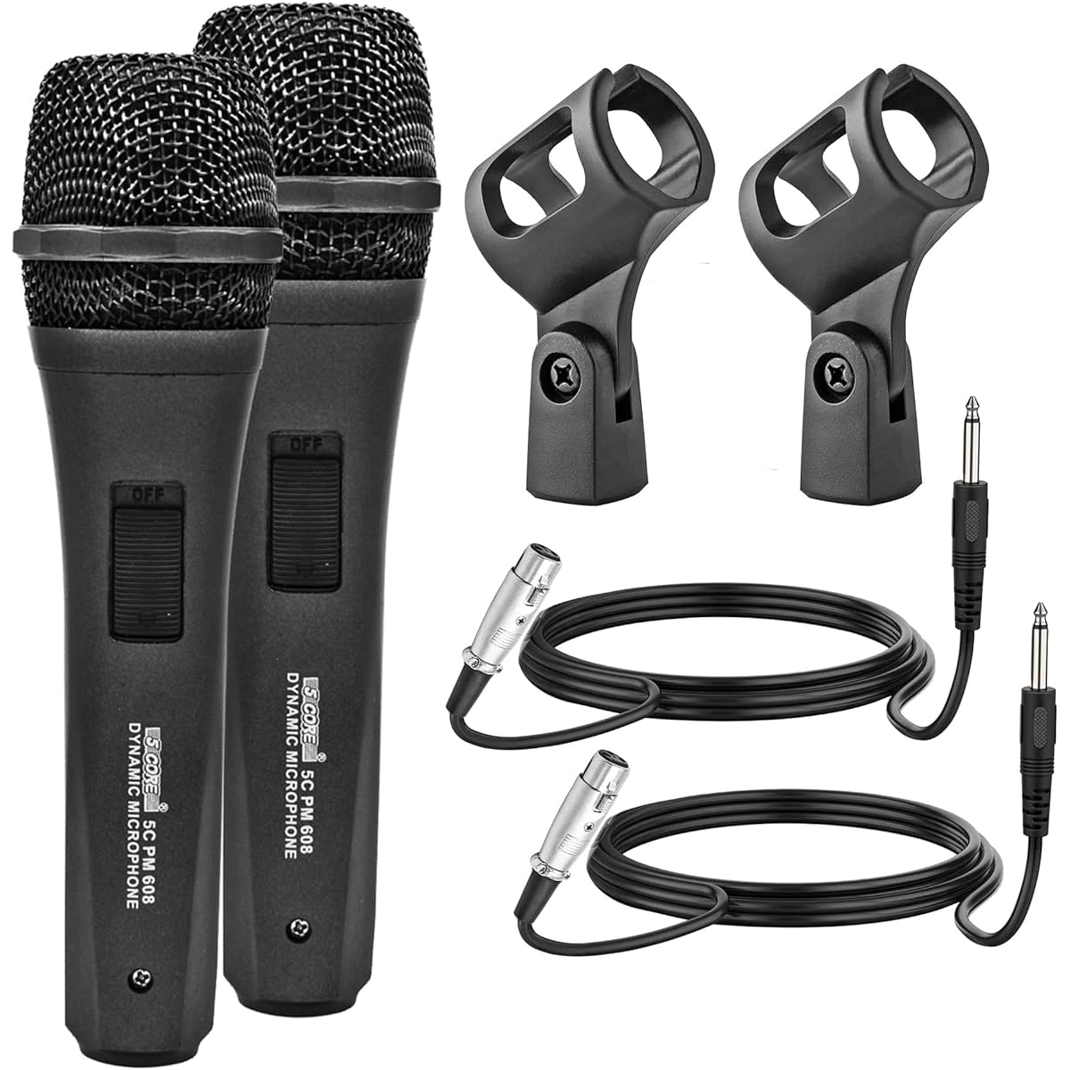 5 Core 2 Pack Professional Microphone Audio Dynamic Cardioid Karaoke Singing Wired Microphone Music Recording Karaoke Microphone Pair PM 608 2pcs