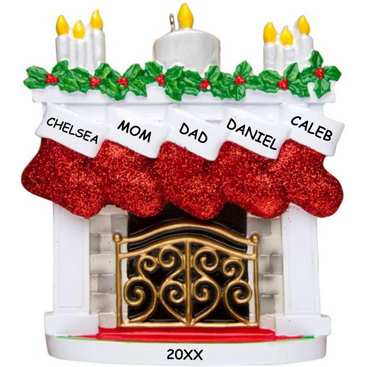 Personalized Christmas Mantle Family Ornament Family of 5