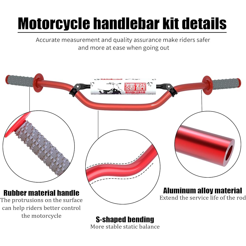 MOTOROFF Handlebar 7/8 Inch Motorcycle Handlebar with Foam Pad Handlebar Compatible with CRF YZF KXF KLX RMZ DRZ Pit Dirt Bike Motocross (Red)