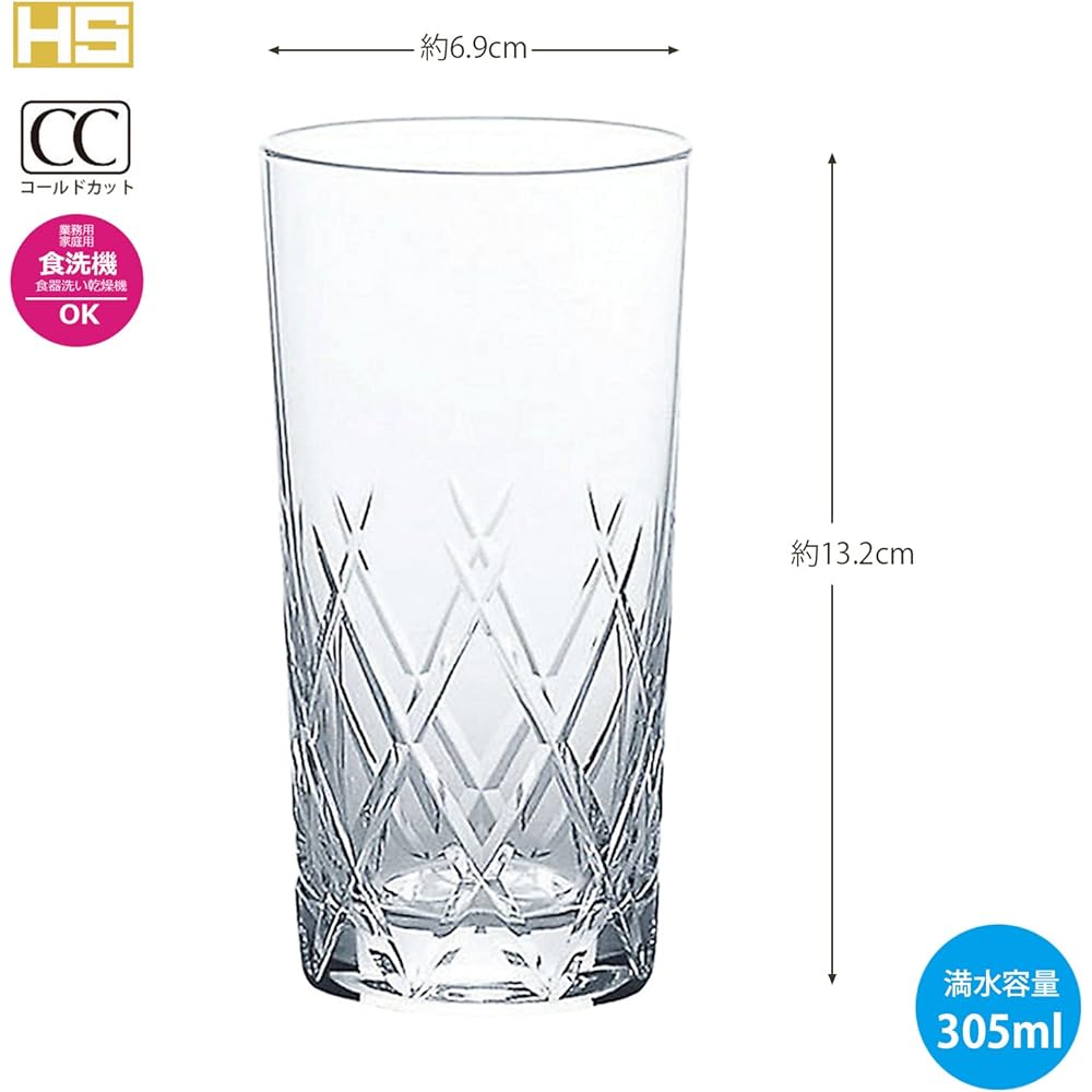 Toyo Sasaki Glass Tumbler Glass Regina 305ml Set of 6 10oz Made in Japan Dishwasher Safe Unbreakable Tumbler Glass Cup Beer Glass Highball Glass T-21102HS-E107