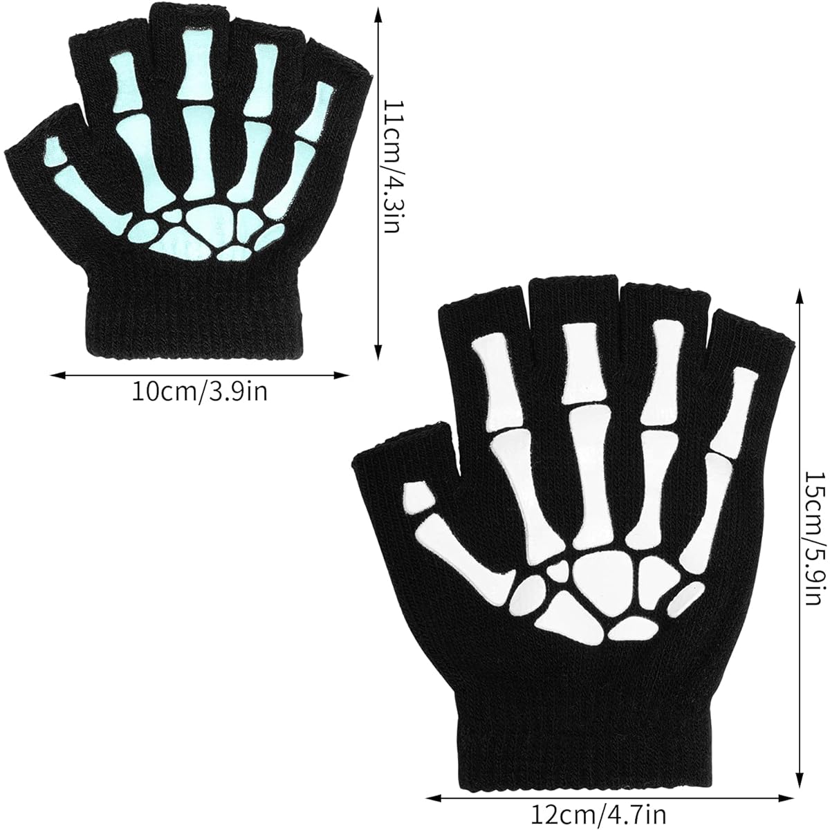 Tongcloud 6 Pairs Uni Elastic Hand Warmers Skeleton Knit Glow in the Dark for Adults and Kids, Black, Medium