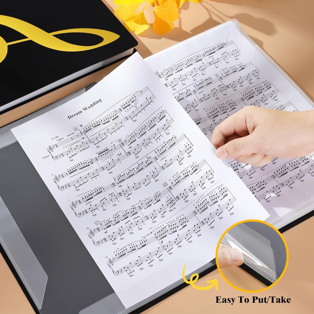 Fansjoy Sheet Music Folder 60 Page Capacity Sheet Music Binder/Holder Spiral Binder Organizer for Sheet Music Storage Letter Size 8.5 x 11 Inch/ Fits A4 Writable Removable Choir Folder (Black)