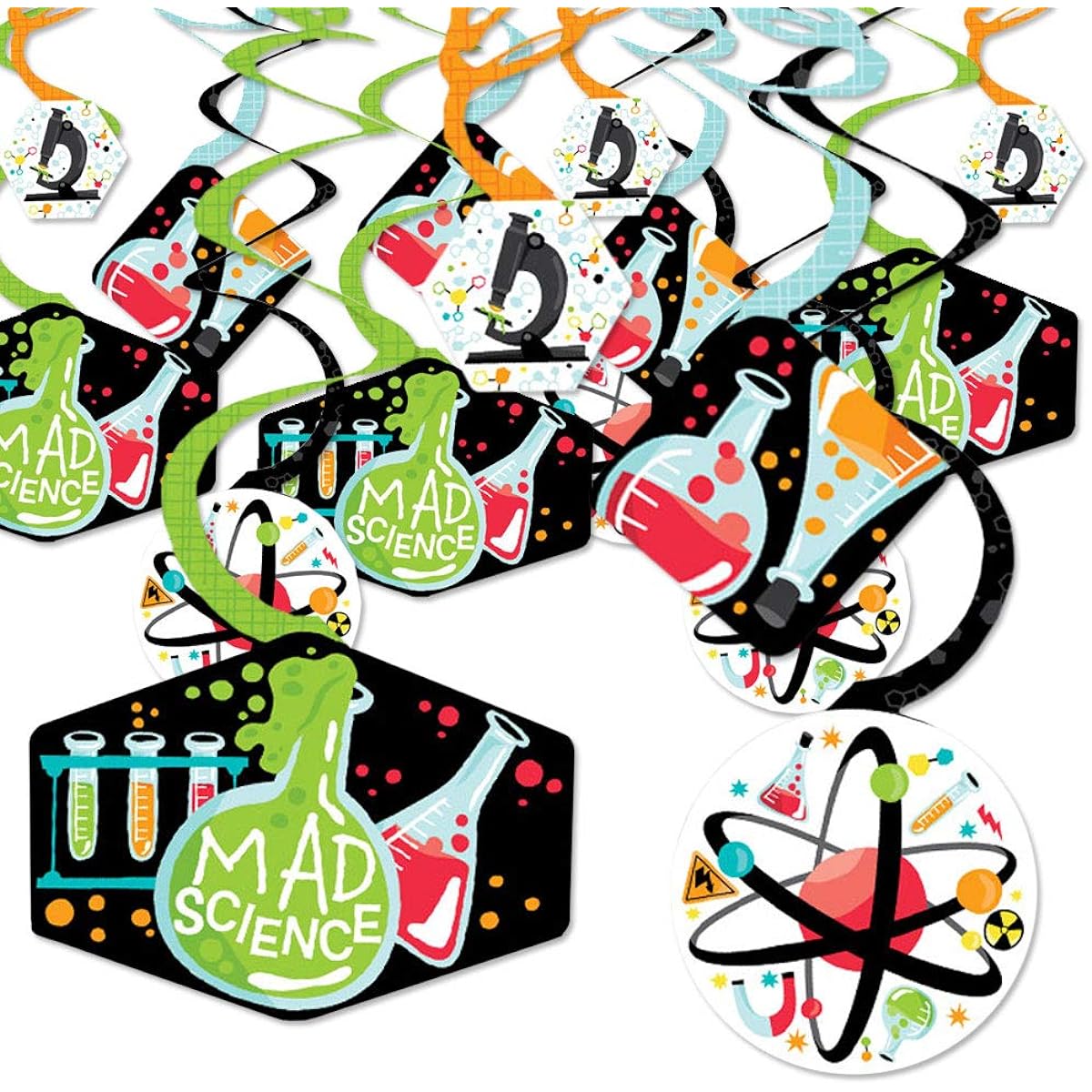 Big Dot of Happiness Scientist Lab - Mad Science Baby Shower or Birthday Party Hanging Decorations - Party Decor Swirls - Set of 40