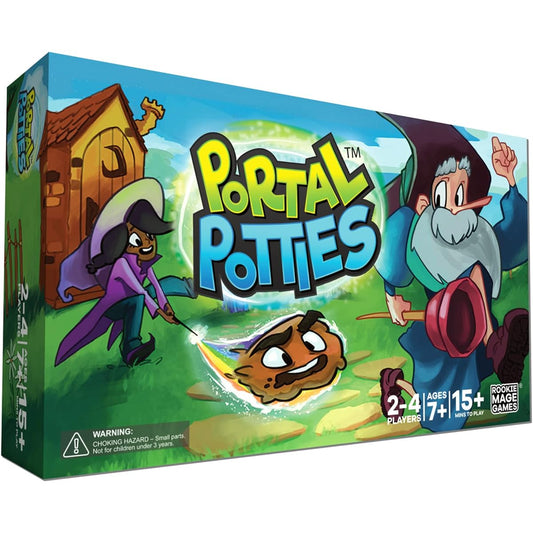 Rookie Mage Games Portal Potties - Funny Last Wizard Standing Board Game for Adults & Kids - Includes Playing Cards, Poop Emoji Tokens & Colorful Toilet Board - 2-4 Players, Ages 7+