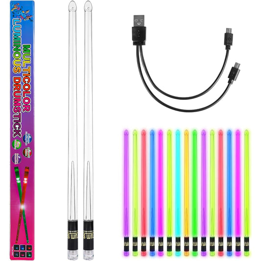 1 Pair LED Drumsticks PC Polymer Material Rechargeable Color Changing Light Up Drumsticks Cool LED Light Up Drumsticks with Storage Bag for Adult Drummer (15 Colors)