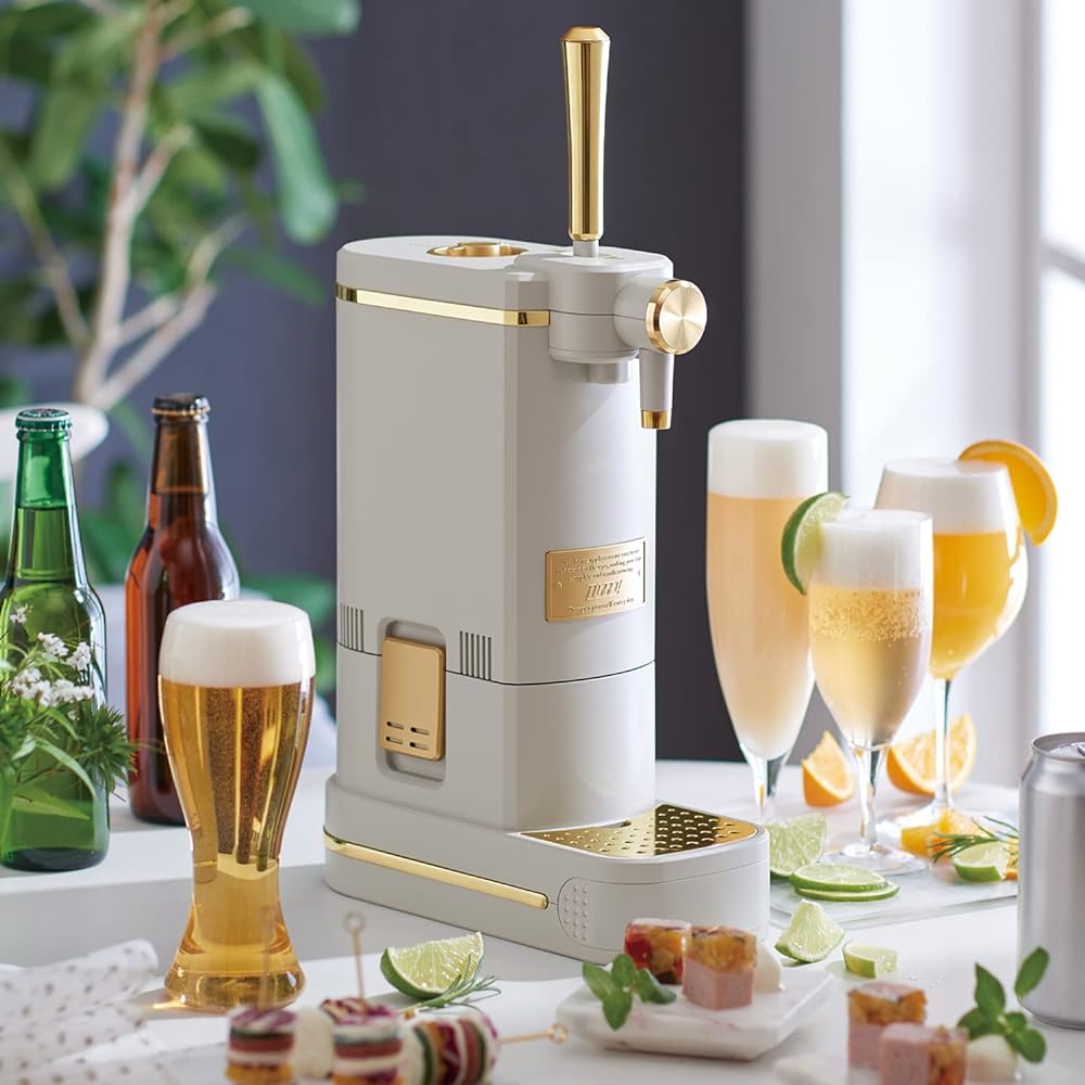 [Toffy] Beer Cocktail Server K-BE1 (Greige) Rich Foam Beer Cocktail Half & Half Battery Operated Outdoor Stylish Slim Compact K-BE1-GE