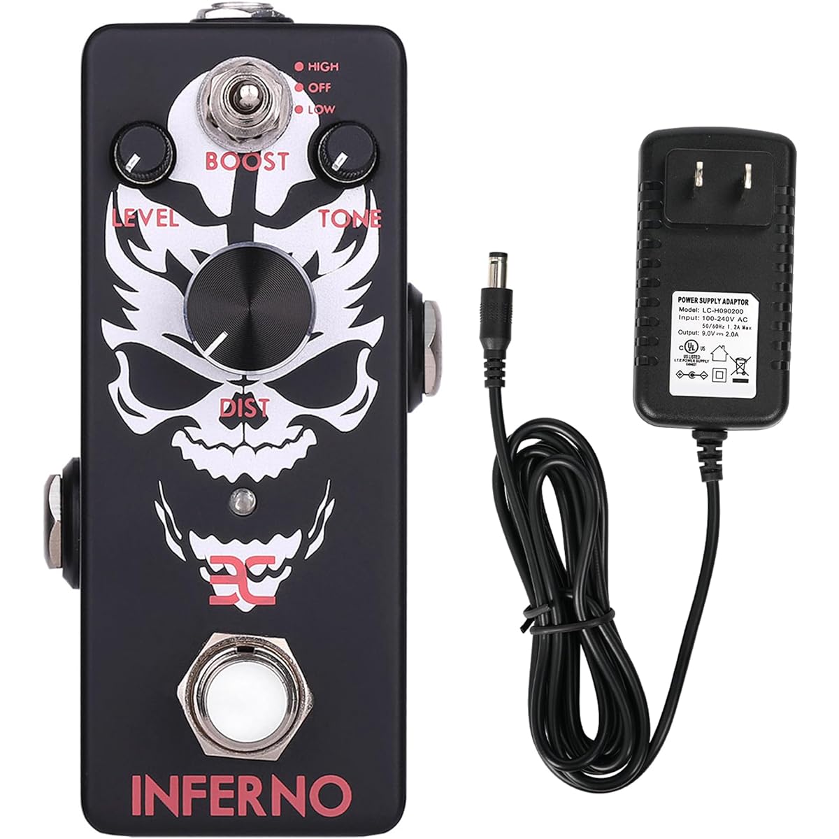 Metal Pedal Power Pack - EX-Inferno Metal Distortion Pedal + 9V 2A Guitar Pedal Power Adapter
