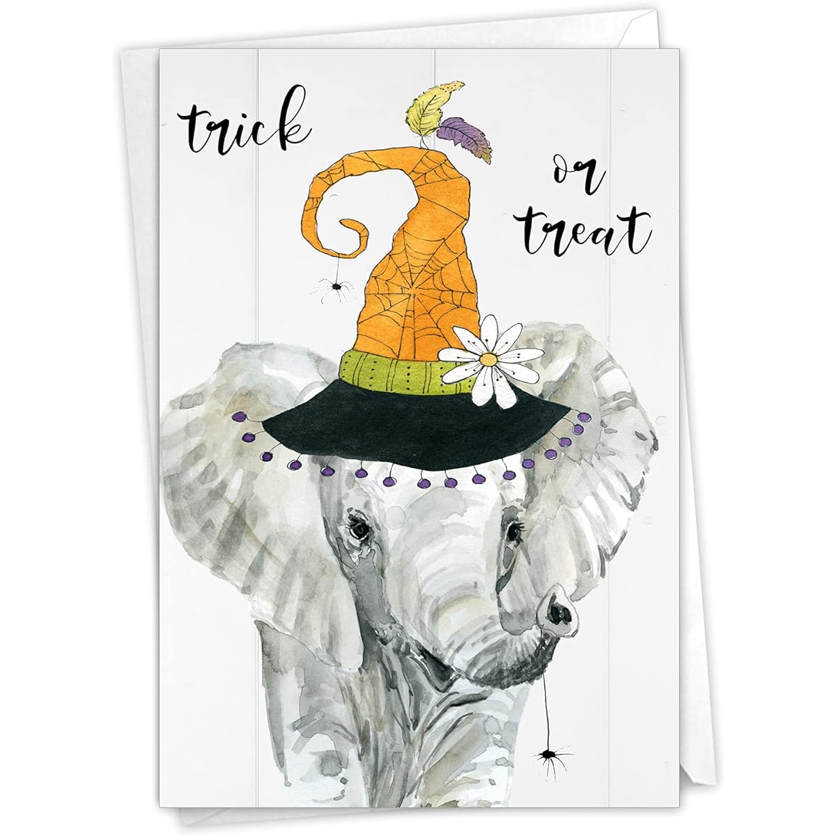 The Best Card Company - 1 Happy Halloween Card with Envelope - Fun Spooky Celebration Card for Halloween - Spooky Be Wild Elephant C9543EHWG