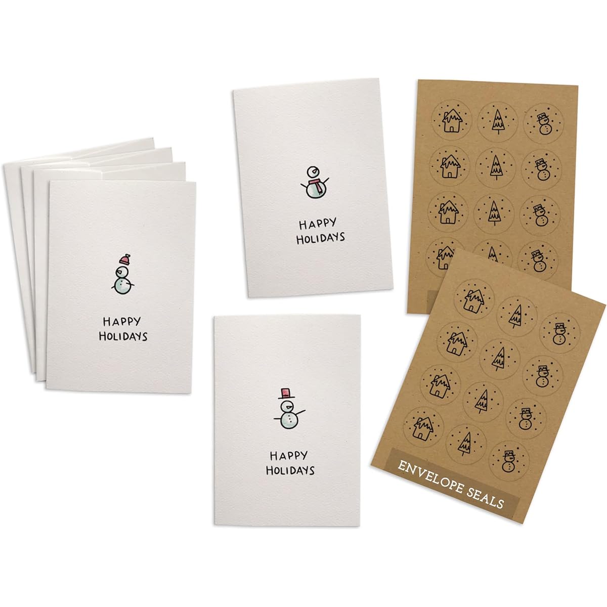 Cute Snowman Christmas Cards - 24 Winter Holiday Cards with Envelopes, Snowmen and Happy Holidays Greetings