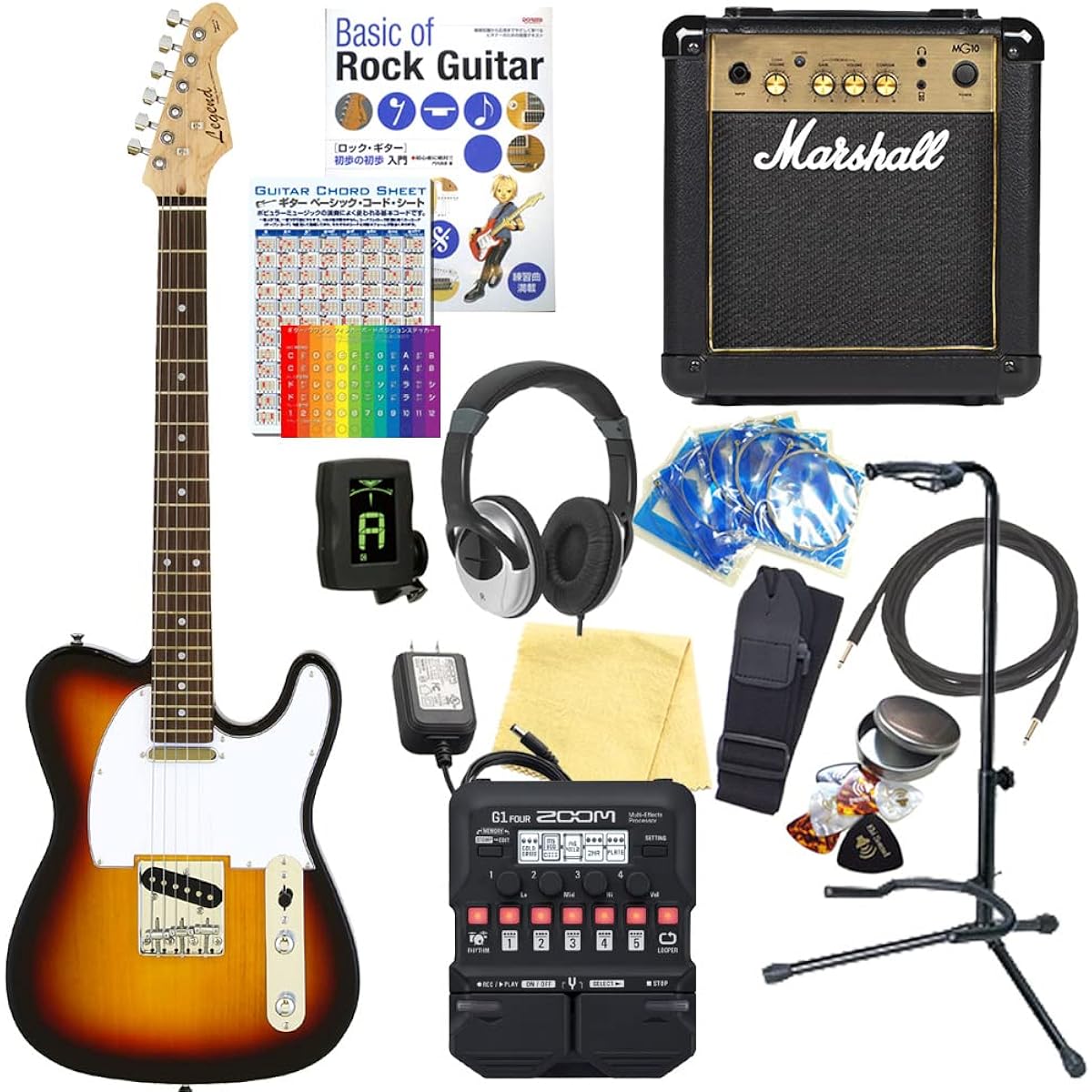 Electric Guitar Beginner Set Telecaster Type 18-piece Set with Marshall Amplifier Legend LTE-Z 3TS/R [ZOOM G1Four Multi-Effector Included]