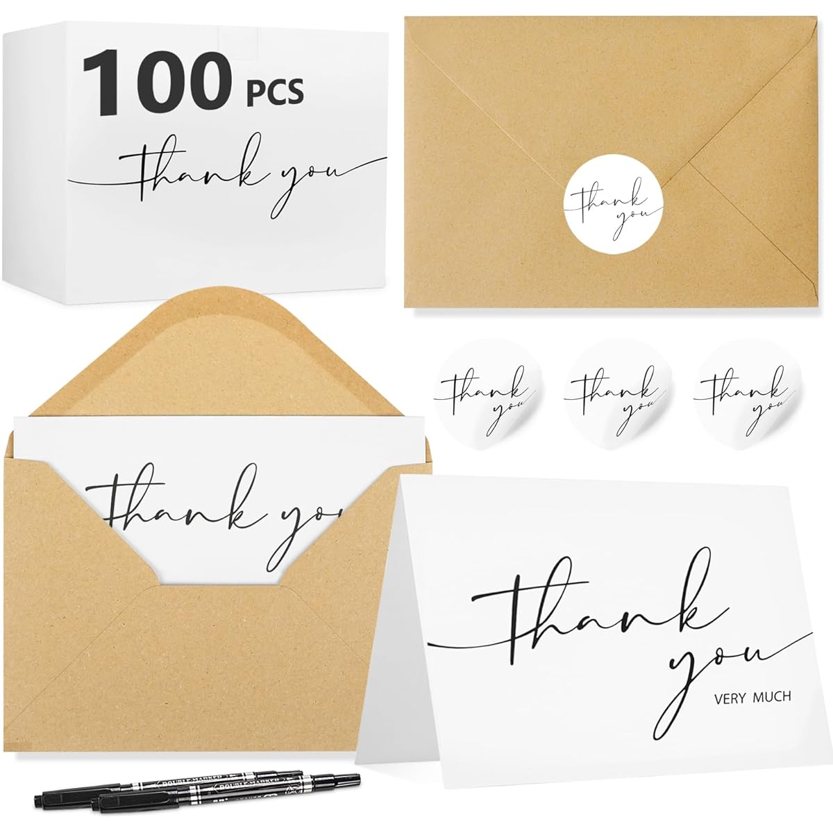 NESCCI Thank You Cards with Envelopes 100 Sheets 4x6 Inch Minimal Design Thank You Notes for Wedding/Bridal Shower/Business/Baby Shower/Small Business/Funeral/Graduation