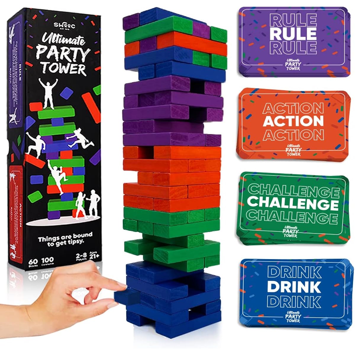 SWOOC - The Ultimate Party Tower - 100 Original Commands, 60 Blocks & 1000 Hilarious Rule Combinations - A Tipsy Spin on a Fun Classic Game for Power Hour - Ages 21+