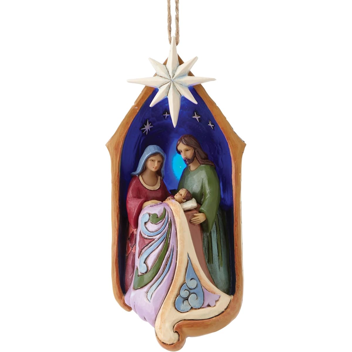Jim Shore Heartwood Creek Lighted Holy Family Stone樹脂Hanging Ornament, 5 "