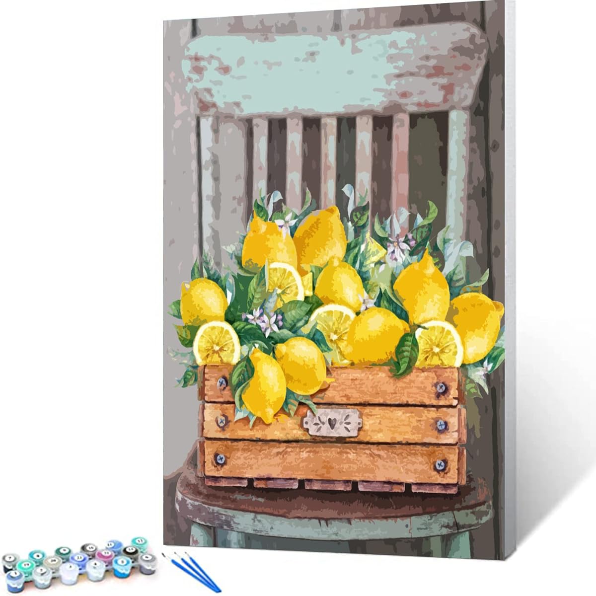 Aihonmin Paint by Numbers for Adults Beginners & Kids Easy Acrylic on Canvas 16x20inch with Paints & Brushes Chair Lemon Flowers for Home Bedroom Hallway Decor (DIY Frame)