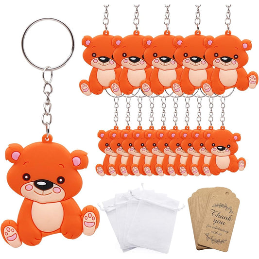 24 Sets Bear Baby Shower 1st Birthday Party Favors, Cute Bear Keychains, Goodie Gifts, Thank You Kraft Tags and White Gift Bags, Kids Birthday Party Supplies