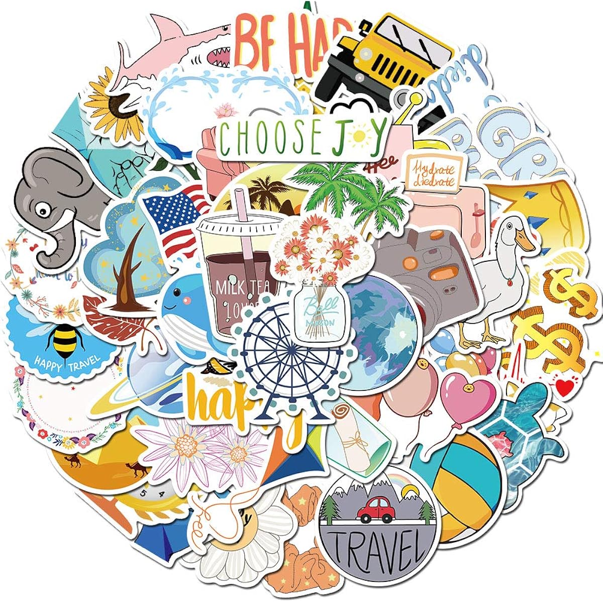 QXTTS Vsco Stickers for Hydro Flask 50 Pieces Cute Waterproof Aesthetic Stickers Laptop Water Bottle Stickers for Teen Girls Boys QXTTS-ZZ-50-1