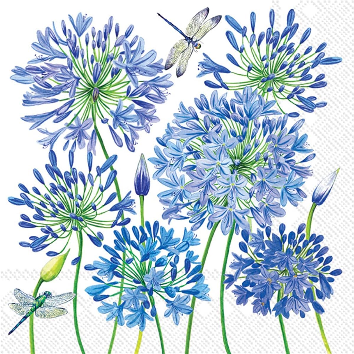 IHR Ideal Home Range 3-Ply Paper Napkins - Floral Spring, Easter, Summer Designs - Cocktail Size - Agapanthus