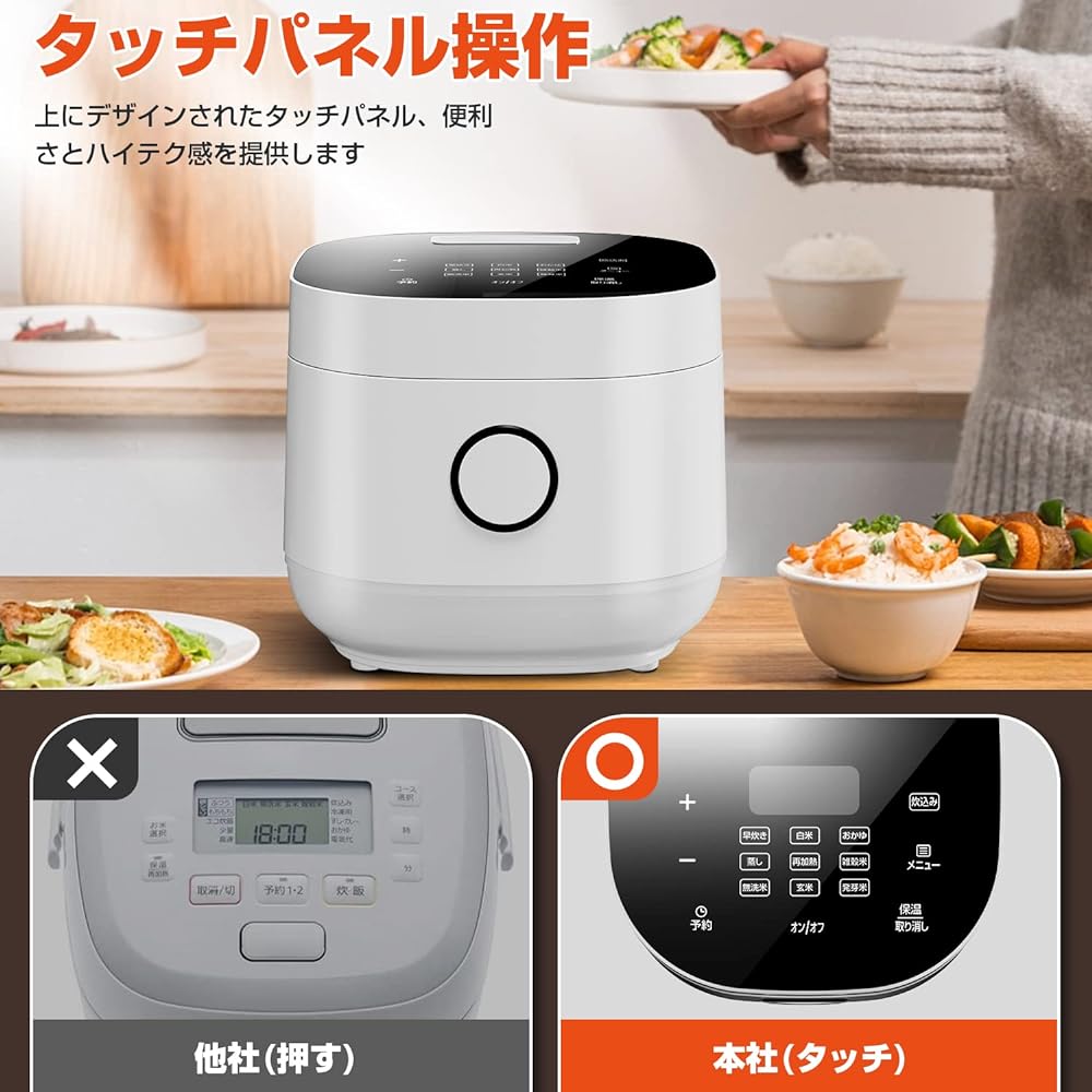 Rice cooker for 5 cups, microcomputer type rice cooker, touch operation, quick cooking/steaming/porridge/cooking/wash-free rice/mixed grain rice/brown rice, panda color, easy to use & clean, lightweight and convenient rice cooker LuckyPro