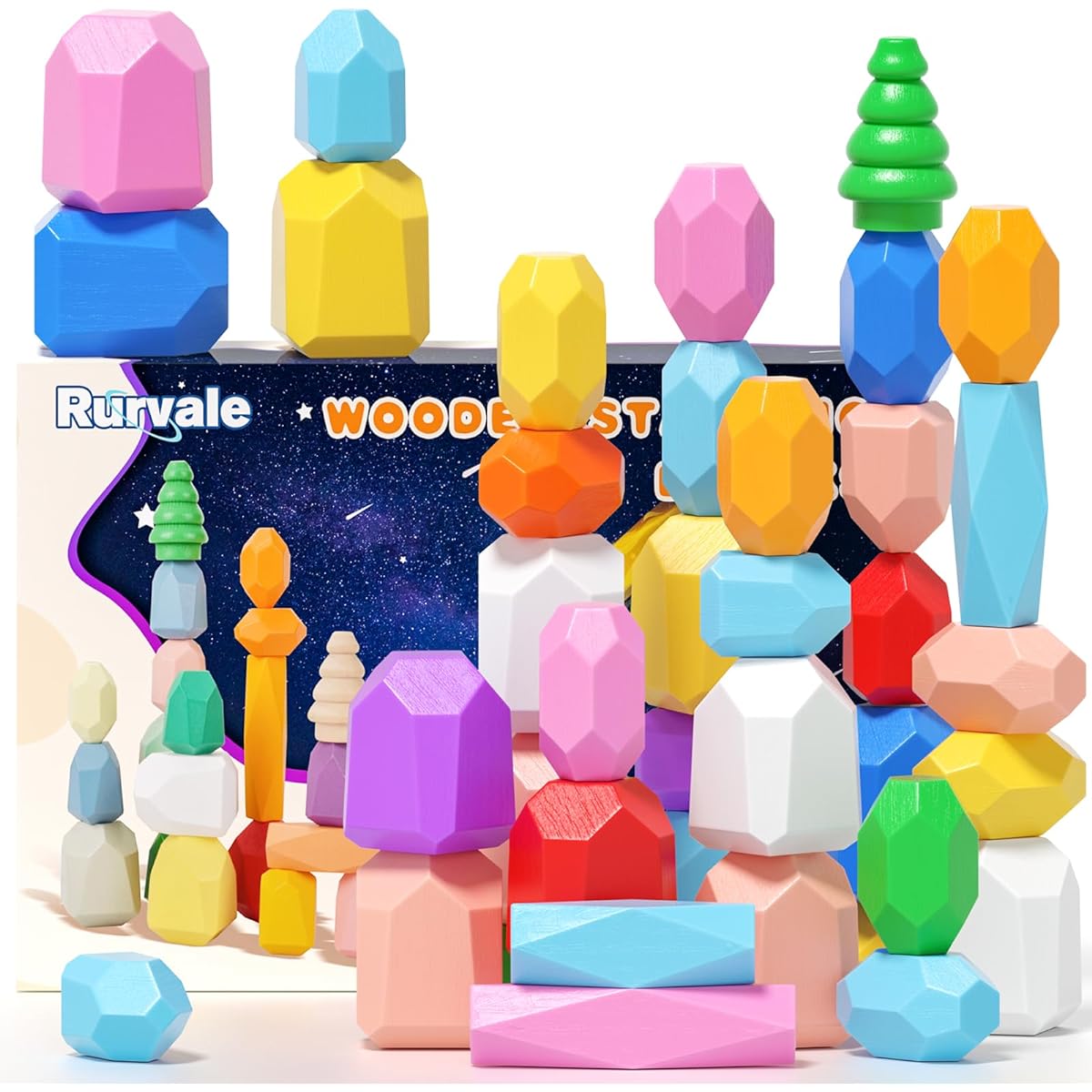 40pcs Wooden Stacking Lock Toys Montessori Toys for 1 2 3 Years Old Toddler Stacking Toys Sensory STEM Preschool Learning Blocks Toys Game Gifts for 3-5 Year Old Kids for Boys/Girls