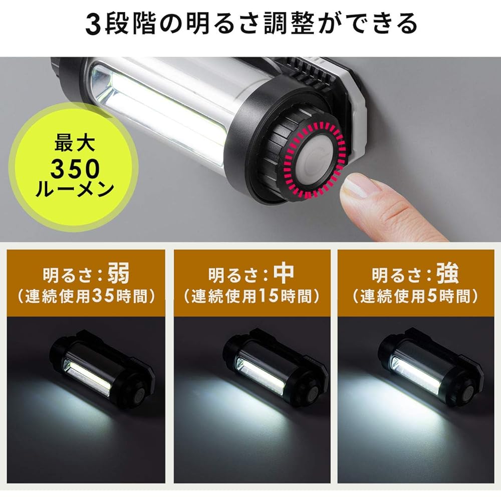 Sanwa Direct LED Work Light [Battery Operated] Magnet/Hook Splashproof IPX4 Max 350 Lumens COB Chip Angle Adjustment 800-LED037