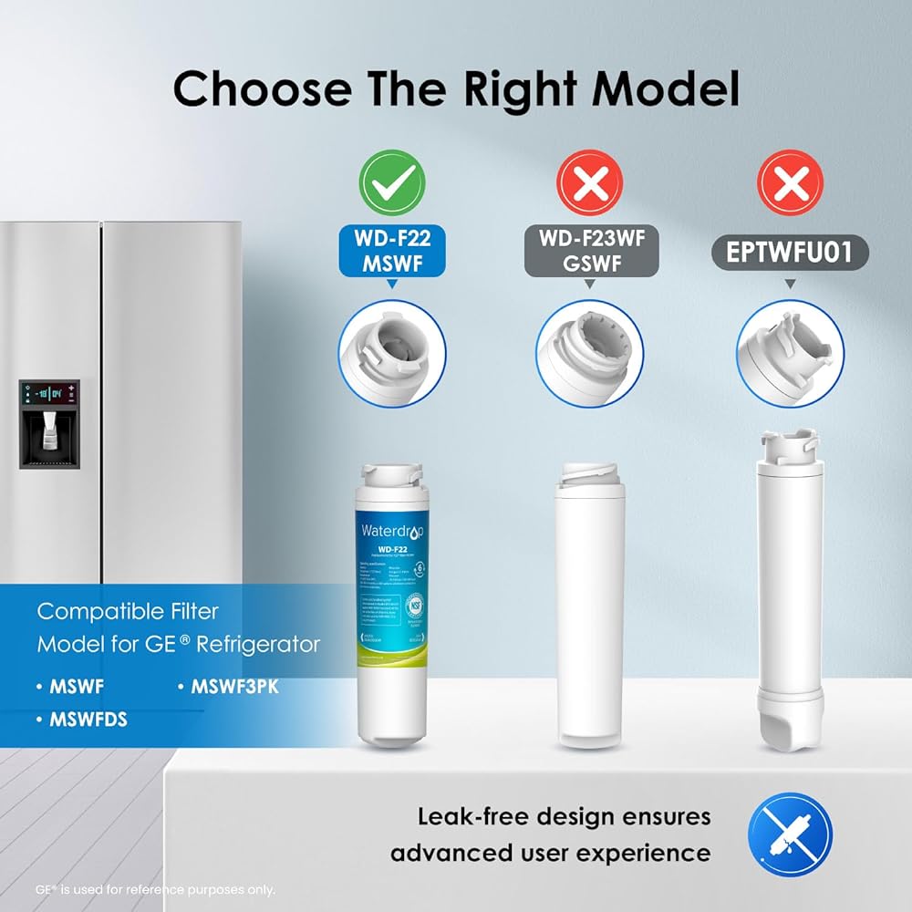 Waterdrop MSWF Refrigerator Water Purifier Compatible with GE MSWF, 101820A, 101821B, RWF1500A 3 Pack