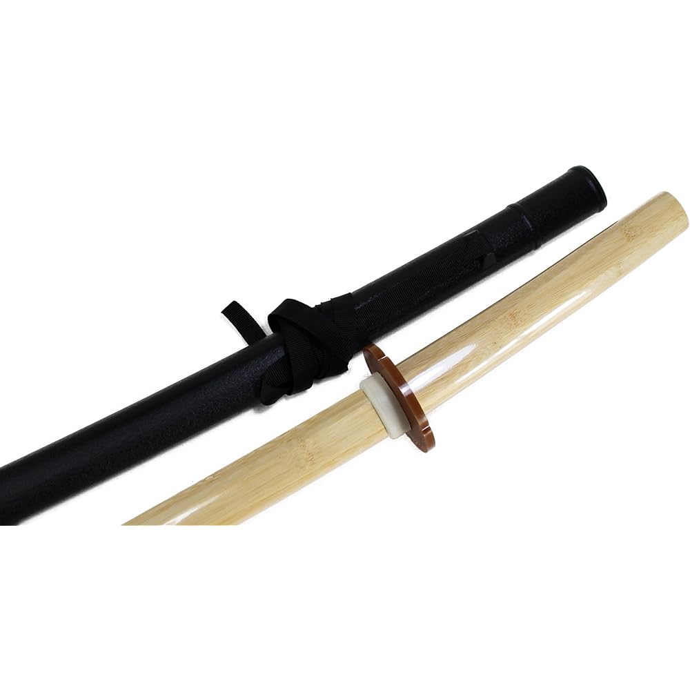 Muto Co., Ltd. Bamboo sword set with scabbard, tsuba, and rubber guard, total length of bamboo sword, 101 cm, black