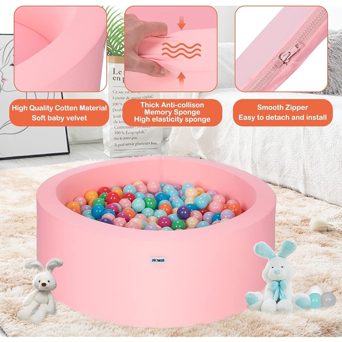 JOYMOR Upgraded Ball Pit for Toddlers, Extra Thick, Large Round Pool, Soft Memory Foam, Baby Kids, Balls Not Included