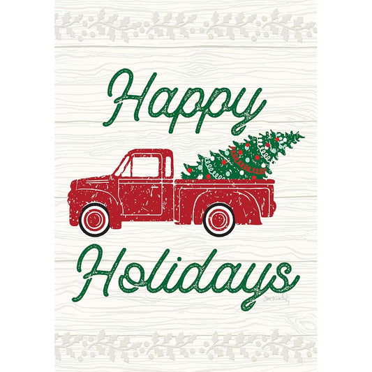 Toland Home Garden 1112581 Red Truck Christmas Christmas Flag 12x18 Inch Double Sided Christmas Garden Flag Outdoor Home Happy Holidays Flag Yard Decoration