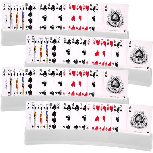 Nautical Beach Decor (Set of 4) Playing Card Holders for Kids and Seniors, Domino Holder Plastic Hands Free Card Holder for Canasta Poker Party Dominoes (White)